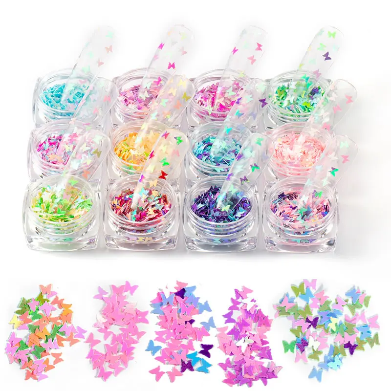 

Mix colors 12pcs set laser shining nail art sequins holographic butterfly nail glitters