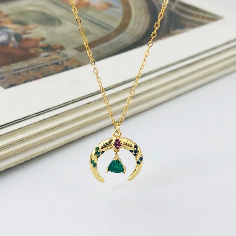 

VIANRLA 925 sterling silver trendy half moon gold plated women necklace with color zircon