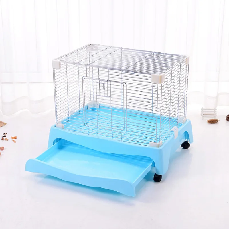 

Portable Deluxe drawer rabbit cage electroplated durable Chinchilla cage easy to clean cages for rabbits, Blue,pink