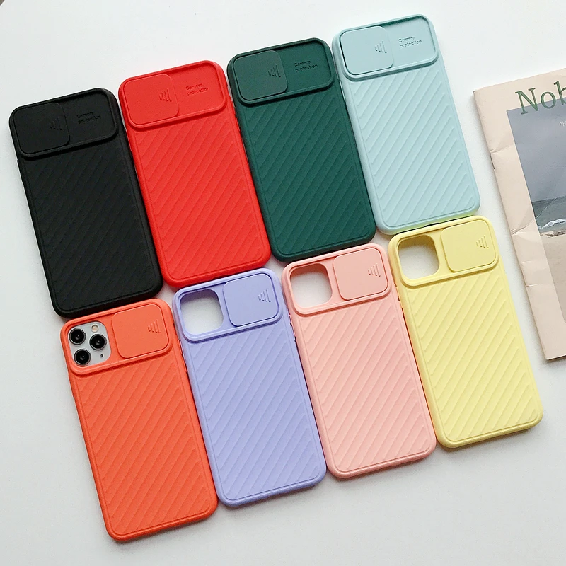 

2020 Latest Product Soft TPU Sliding Design Camera Protective Phone Back Cover for iPhone 12 11 Phone Case, Black, red, green, yellow, orange, pink, blue, purple