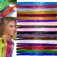 

Answer 48 inch 20g 600-700 Strands Sparkling Glitter Twinkle Bling Silk Bright Synthetic Hair Tinsel Rainbow For Girls And Party