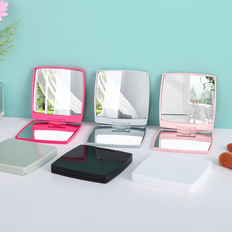 SAIYII Double-Sided Folding Square Black Hand Pocket Mirror Custom Logo White ABS Plastic Small Makeup Mirror for Travel