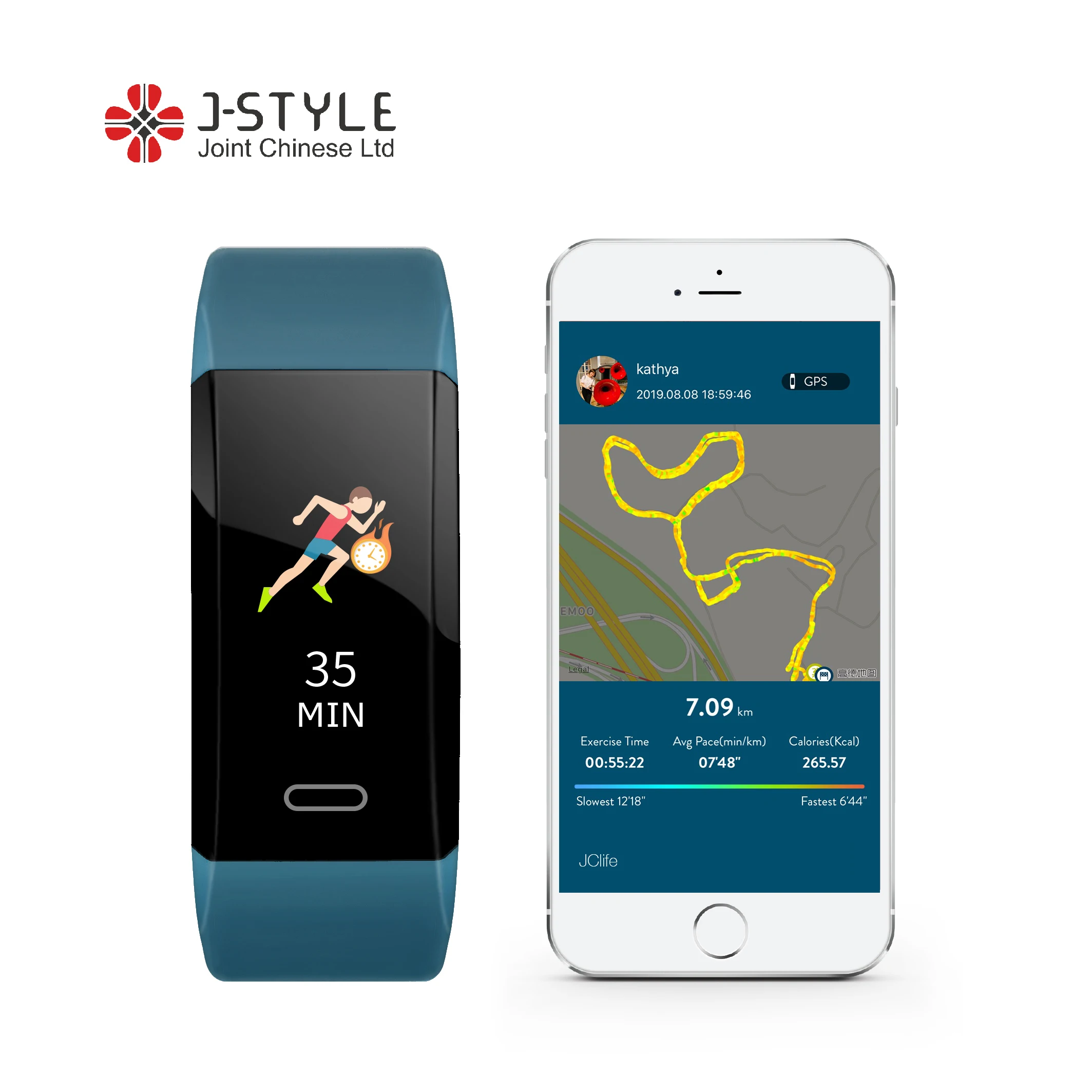 

J-Style 1755 Multi-Sports Tracking Fitness GPS Chip Built-in Heart Rate Blood Pressure Monitor Smart Bracelet, Support customized