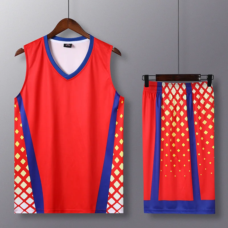 

Custom unisex basketball jerseys Sets sublimation Breathable QUICK DRY Block pattern Men Camo red basketball jerseys