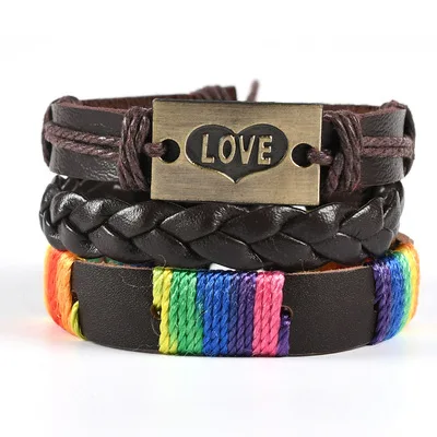 

2021 Fashion Colored Woven Leather Bracelet Bohemian Rainbow Colorful Fashion Bracelet For Couple, Multi colors