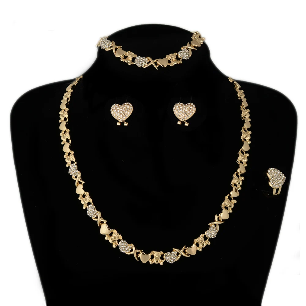 

BPOYB Hot Sale USA France Italy Trendy Gold Plated Jewellery Cute Teddy Bear Heart Xoxo Neckless Set For Women Wholesale