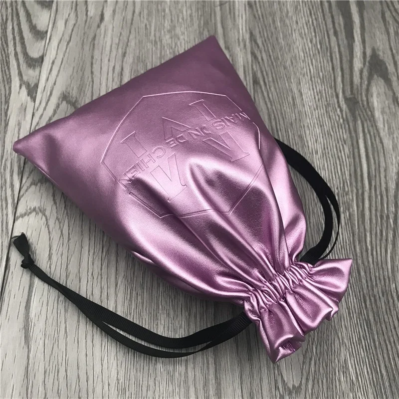 

Personalized embossed purple pu leather drawstring pouch jewelry pouch
