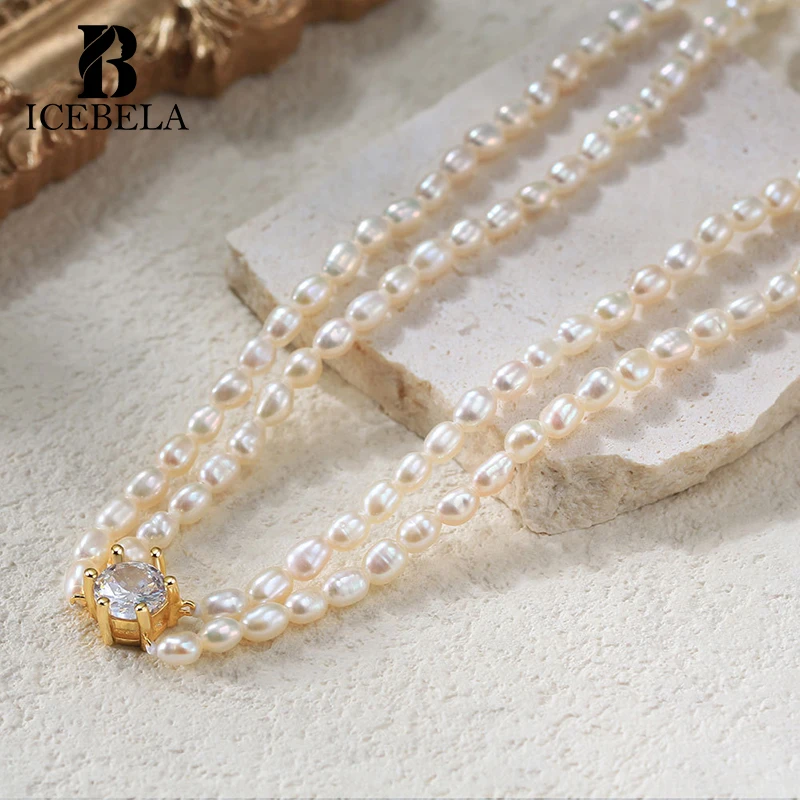 

Double Layer Freshwater Pearl Necklace Vintage 4a Zirconia Pendant Necklace 925 Sterling Silver Pearl Choker Necklace