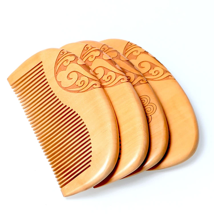 

Popular Handmade Natural Carved Peach Wood Beard Comb Natural Advanced Craft Half Moon Wood Hair Comb With Private Label, As shown