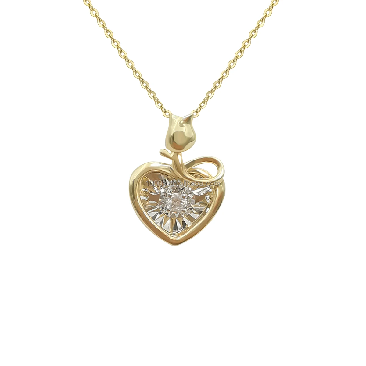 

Factory 18K Solid Gold with Lab Grown Diamond HPHT DEF VVS Heart Shape Charms Necklace Jewelry for Women Girl Gift Party