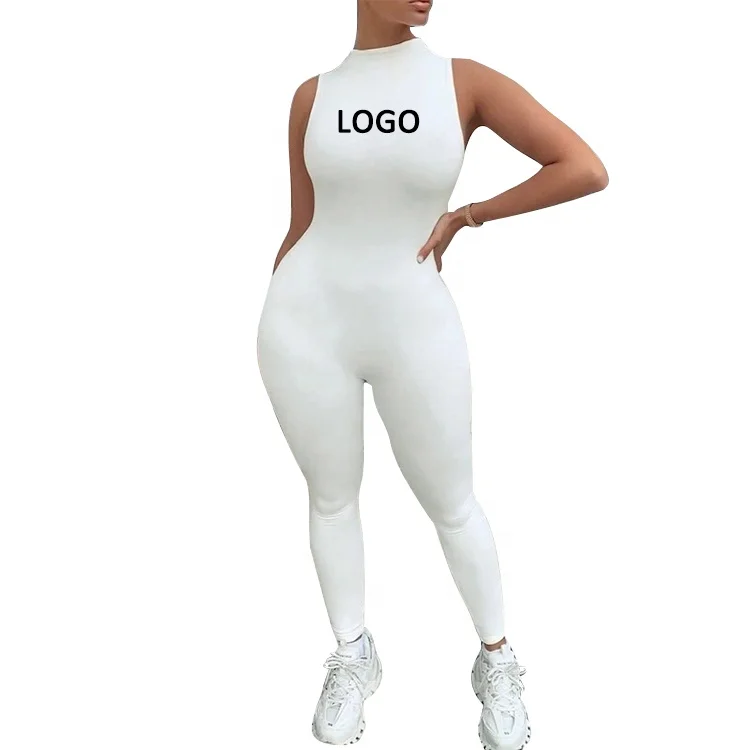 

OEM Women Bodysuit sportswear Custom logo clothing Vendors Knit Blank Fitted Sleeveless Jumpsuit one piece Jumpsuits women's