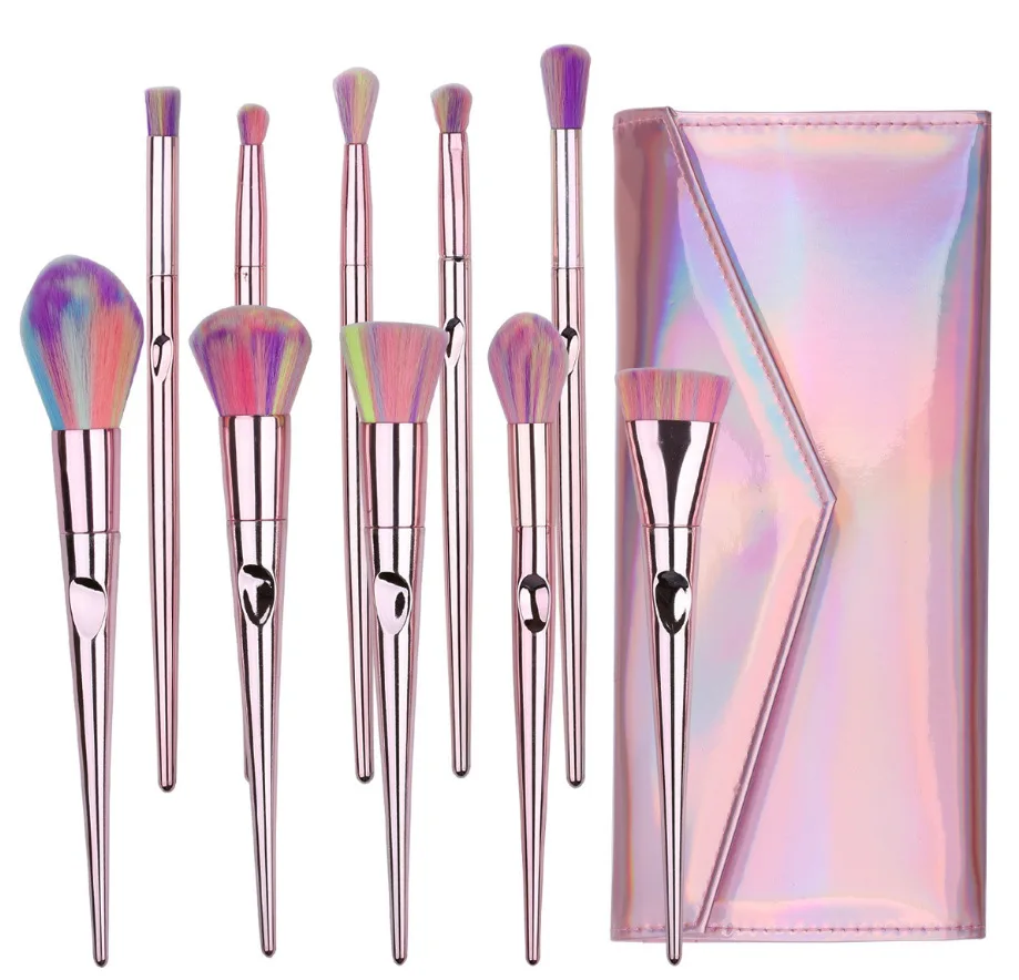 

Best Selling 10 PCS Plating Laser Rose Gold Handle Makeup Brushes With Gorgeous Bag Makeup Brush Tools