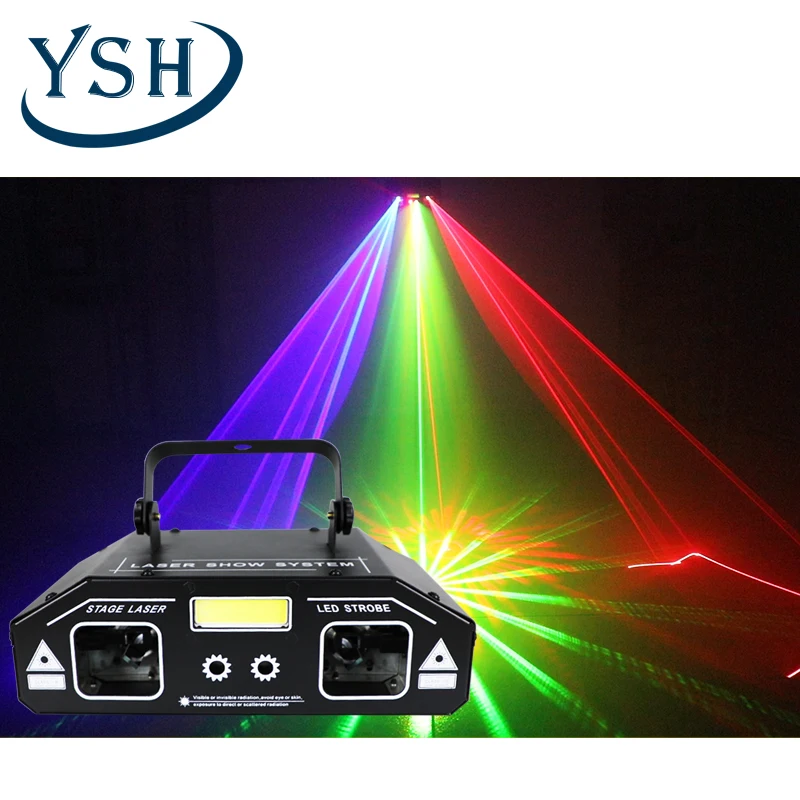 

YSH 3 in 1 RGBW Laser projector strobe light Stage Light Disco DJ Party Lights KTV DMX Projector disco laser for Bar Club