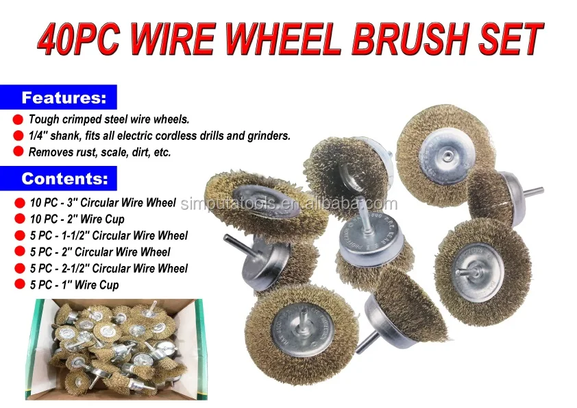 40-PC Wire Wheel Cup Brushes Assortment box lot Crimped Metal Grinding 1/4 Shank 