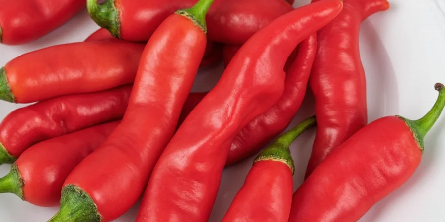 Chef de-boning gloves holding a red skinny pepper while slicing