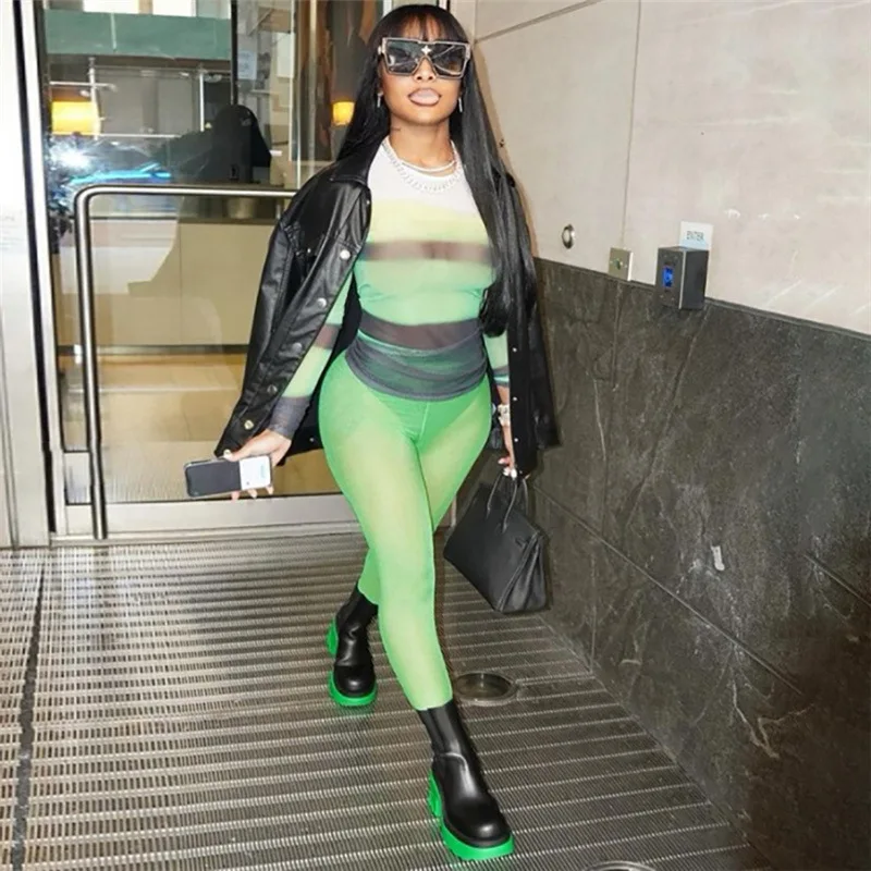 

YS7575 New arrivals sexy mesh 2piece pant set womens clothing two piece pants set women