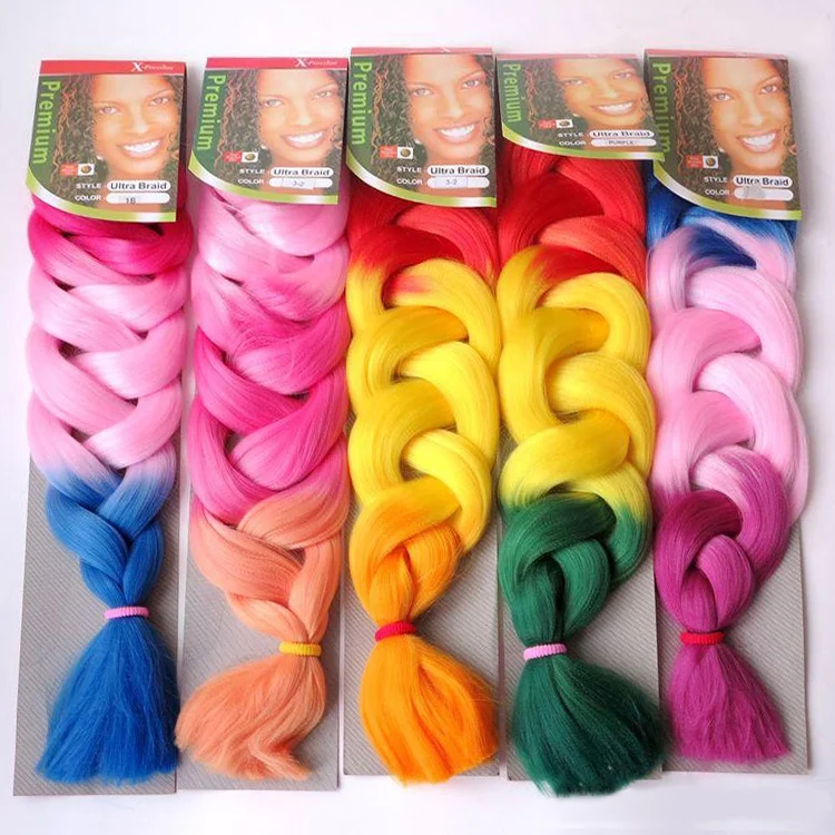 

Answer Colorful Jumbo Ultra Braid Hair Extension Expression Synthetic 64 inch 165g 3 Tone color Braiding Hair for Women, Per color and ombre color more than 24 colors aviable