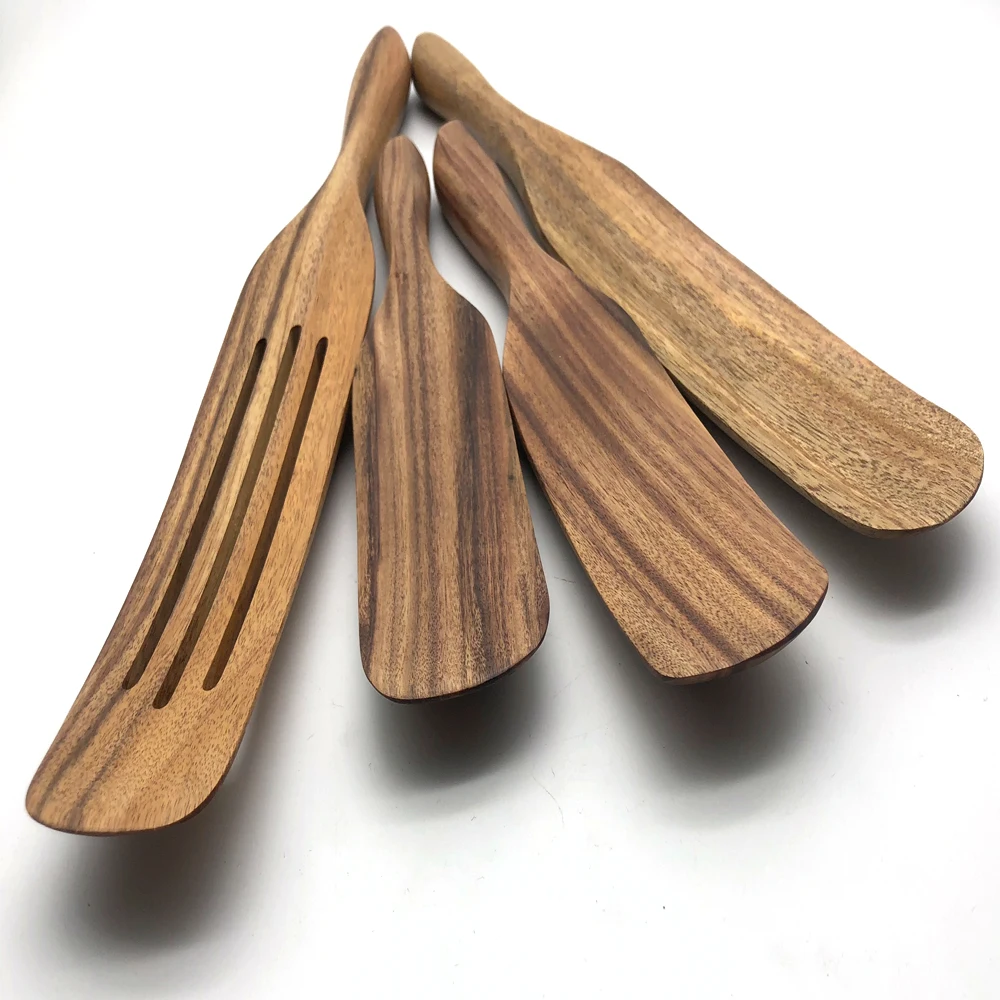 

Wooden Cooking Utensils Teak Wood Spurtle Set Premium, Natural