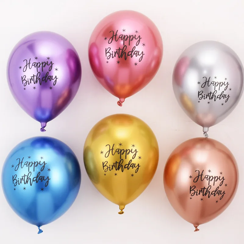 

Hot sale Happy birthday letter printing party decoration latex balloon 12-inch 2.8g metal helium Chrome balloon