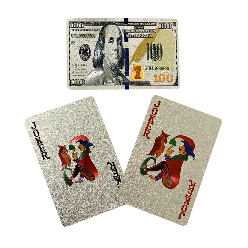 

one hundred dollars design SILVER foil playing cards Custom plastic poker for party game