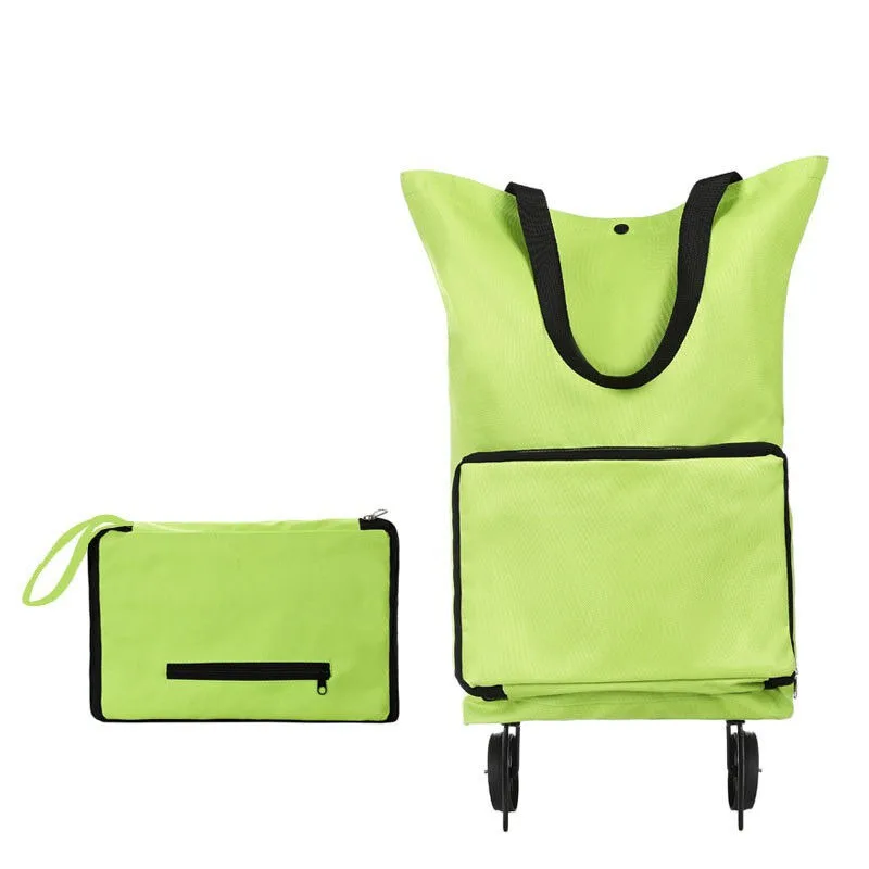 

New Arrival Reusable Supermarket Rolling Shopping Bag Portable Foldable Oxford Trolley Shopping Cart Bag, Green