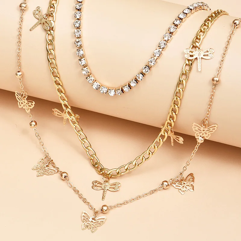 

Multi Layer Popular Women Gold Plated Butterfly Pendant Necklace Street Fashion Personality Chain Charm Necklace