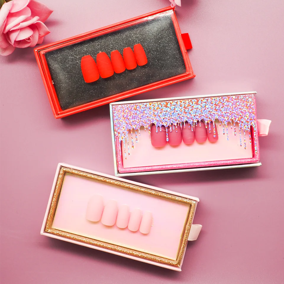 

Custom press on nails red style full cover medium size fake nails faux ongle private label, 16 colors for choosing