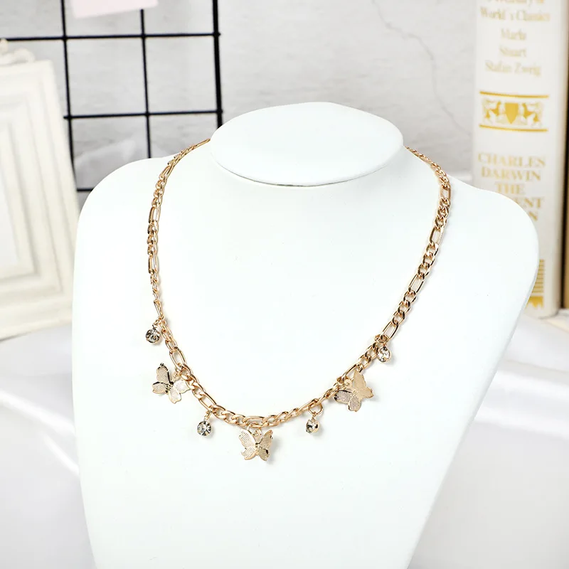 

temperament rhinestone butterfly necklace women's Ins style simple creative jewelry necklace
