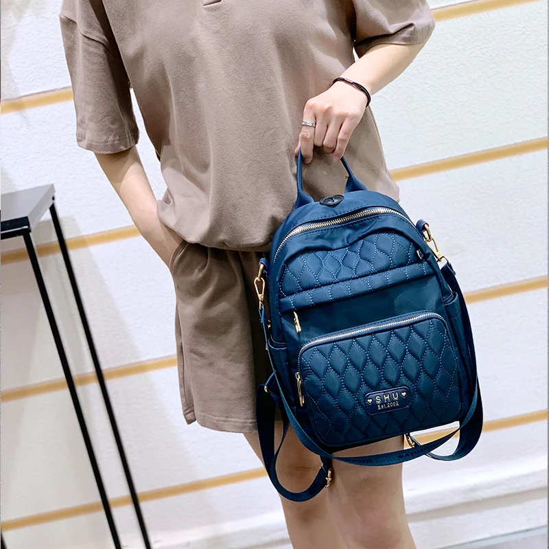 

High Quality Waterproof Nylon Ladies Fashion Shoulder Bag Embroidered Rhombus High Quality Backpack Women