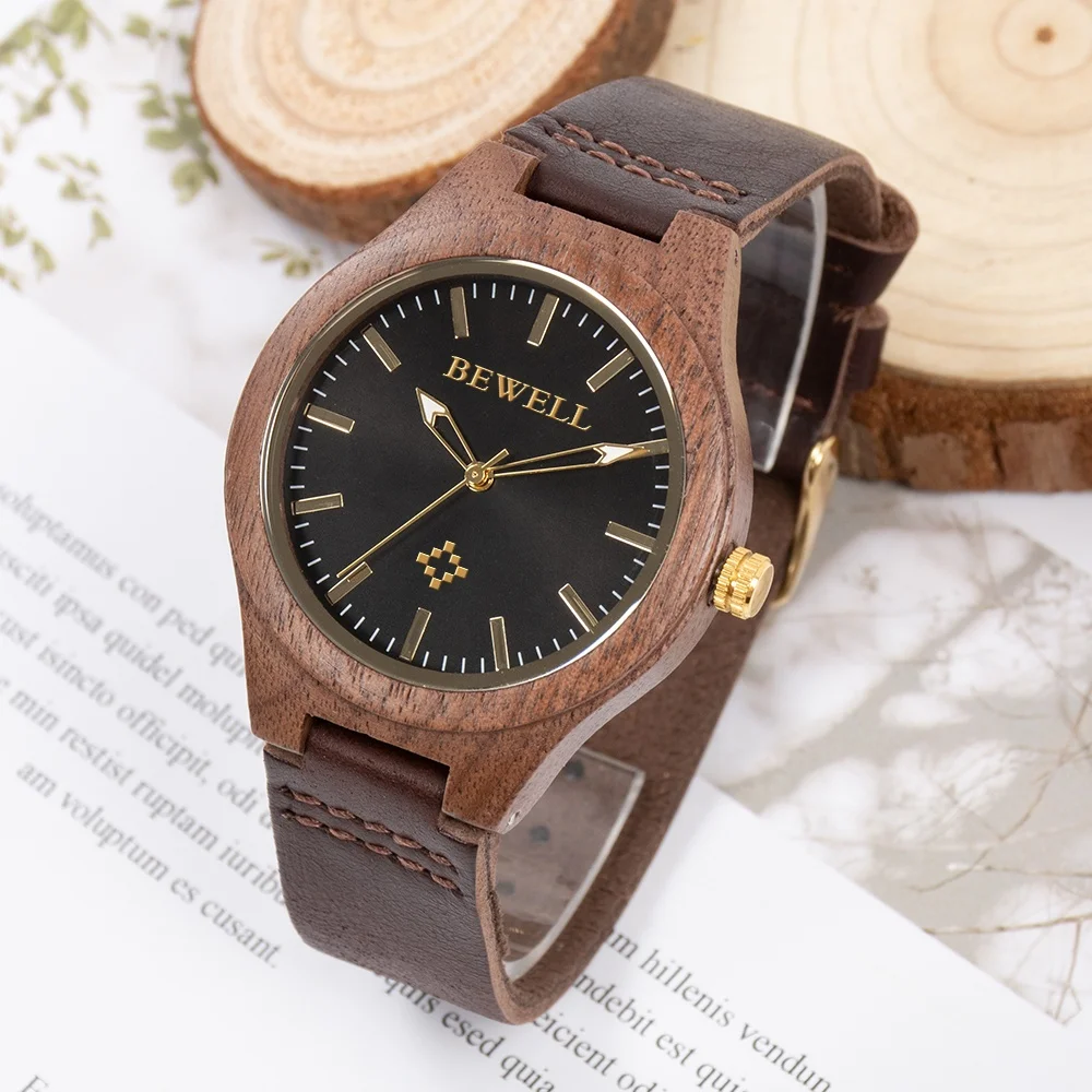 

Amazon exclusively Bewell walnut wood watch oem wholesale for couples, Natural