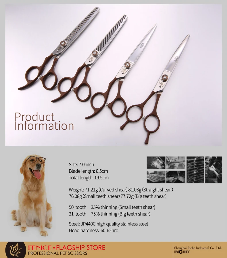 Curved Shears Left Handed Dog Grooming Scissors Set Wholesaler Price 7.