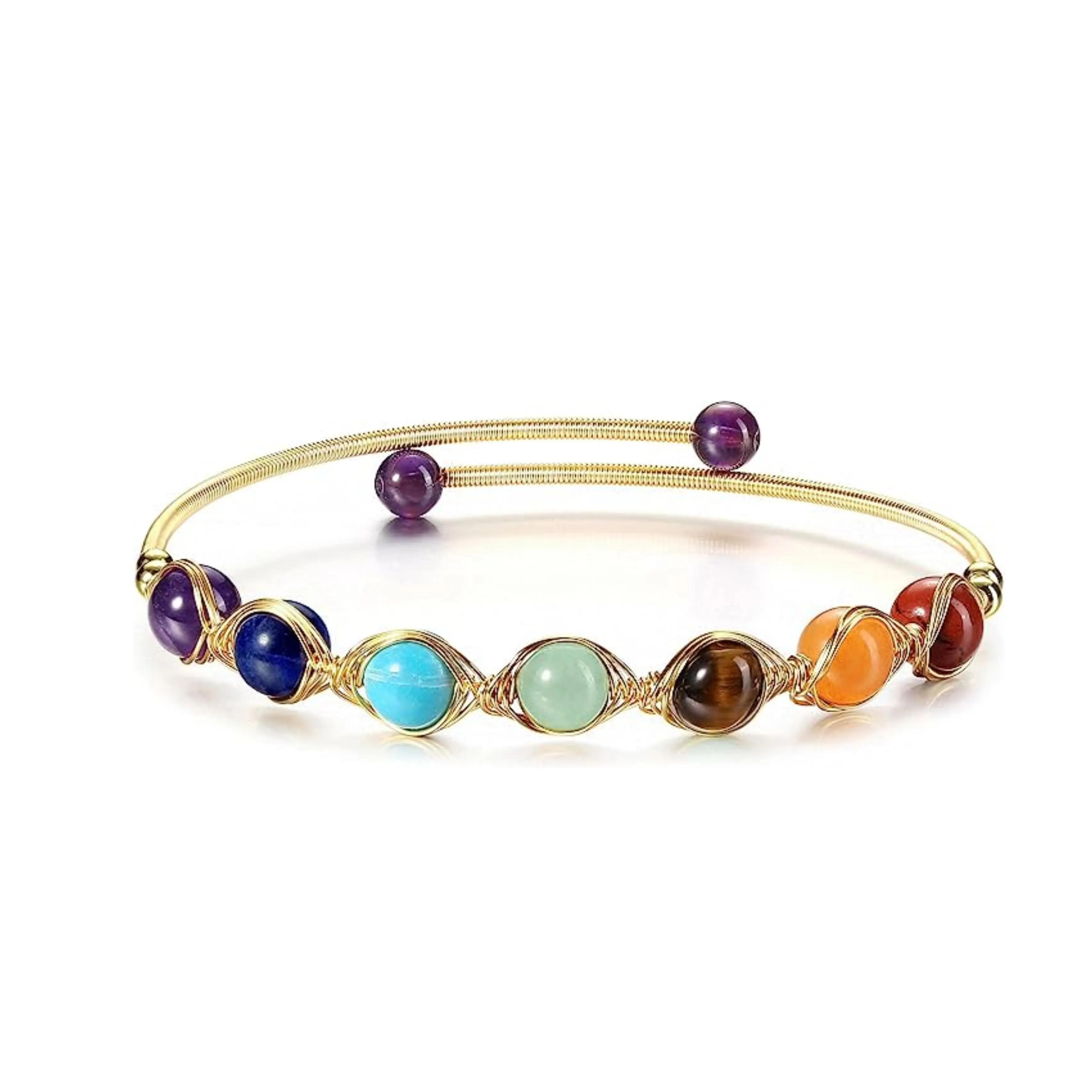 

7 Chakra Stones Bracelets Adjustable Gold Wire Wrapped Gemstone Beads Reiki Healing Crystal Ankle Bracelet Yoga Energy Jewelry