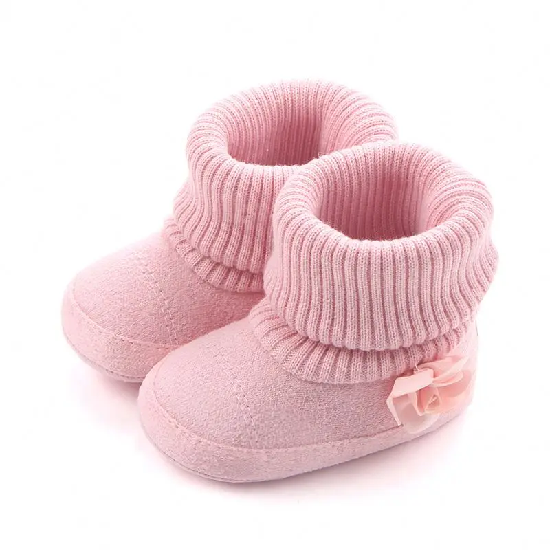 

Factory Wholesale flower solid warm anti slip breathable cute winter newborn baby shoes, Pink/grey/apricot