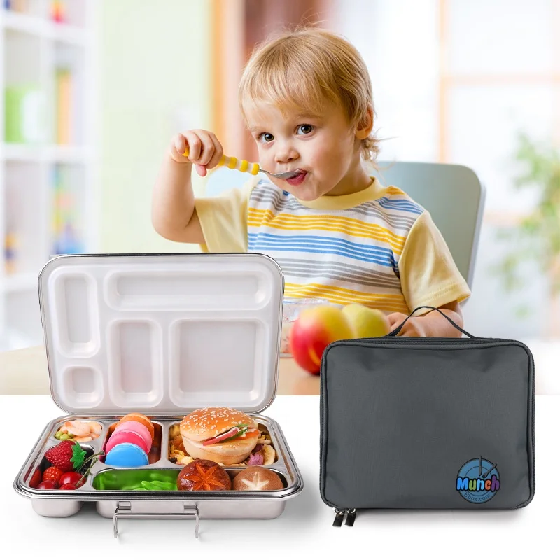 

Aohea Adults BPA Free leak proof thermo food container camping 304 stainless steel bento lunch box for kids, Silver