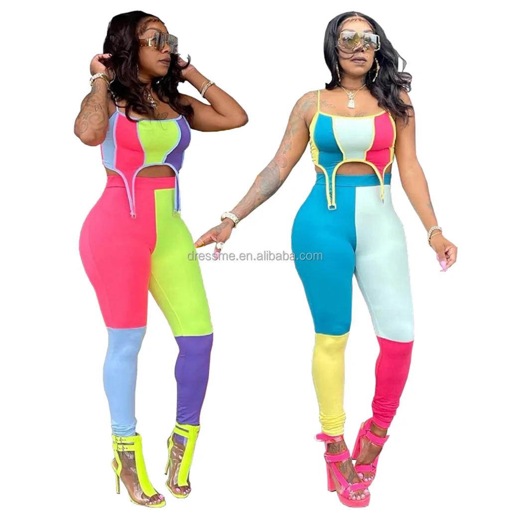 

MT107-2108 Wholesale ladies fashion sexy printing contrast color camisole trousers two-piece suit women clothing sets