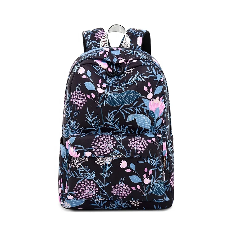 

Custom Floral Cartoon Print Canvas School Backpack Teenagers School Bag