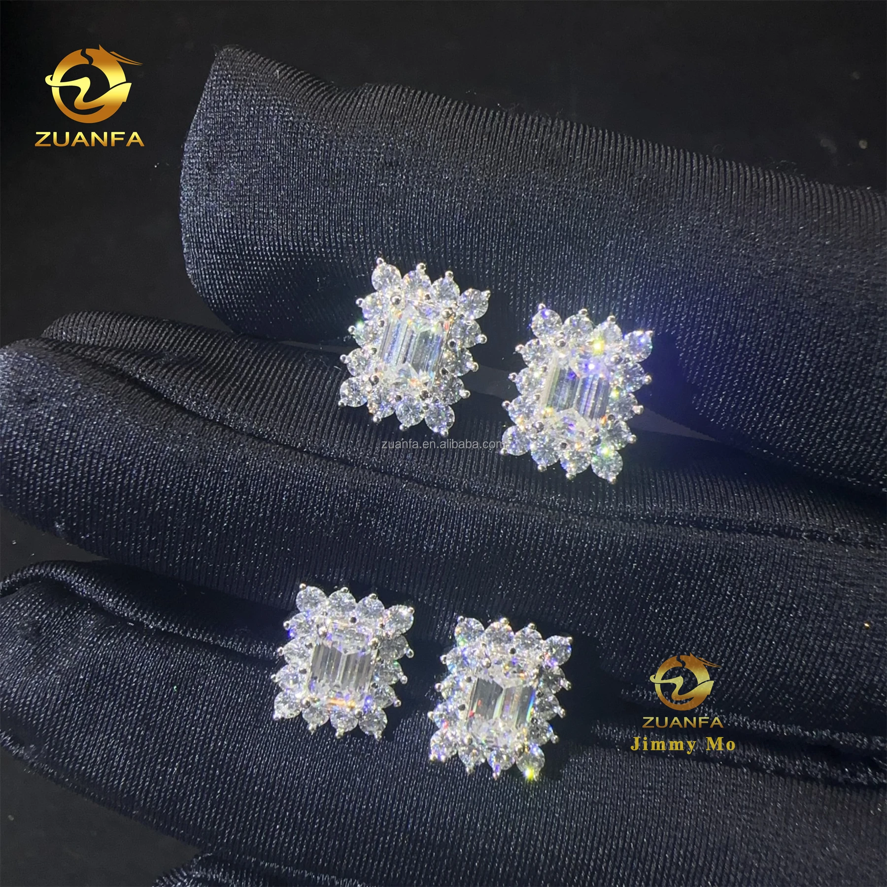Unique Design Luxury Style Iced Out Hip Hop Man Stud Earrings Baguette Moissanite Diamond Screw Back Stud Earring 925 Silver