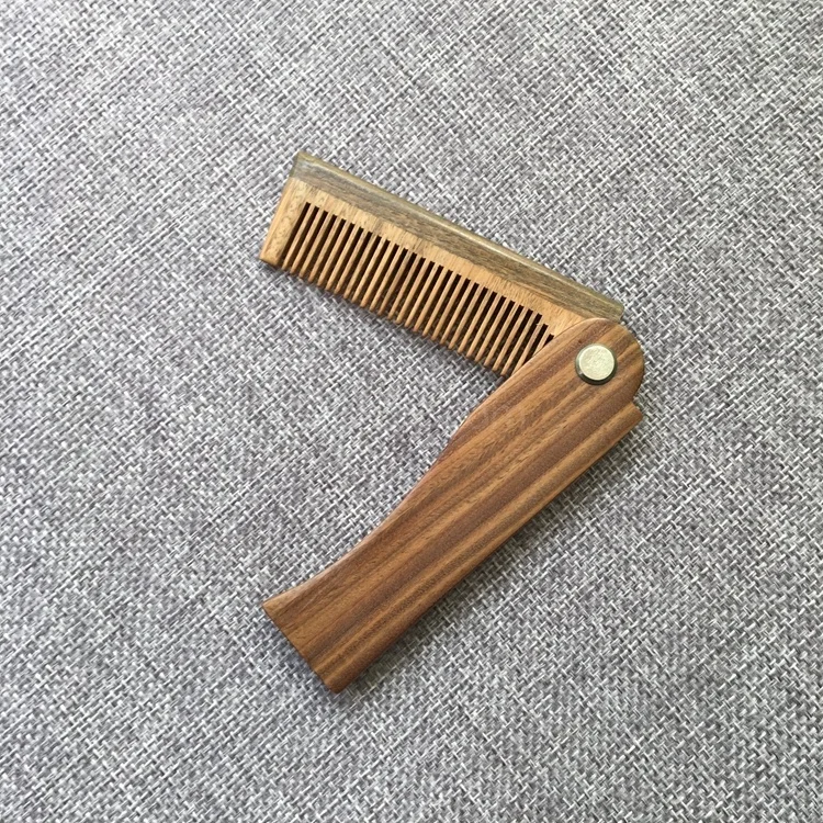 

Private label wooden folding sandalwood beard comb, Wood natural color