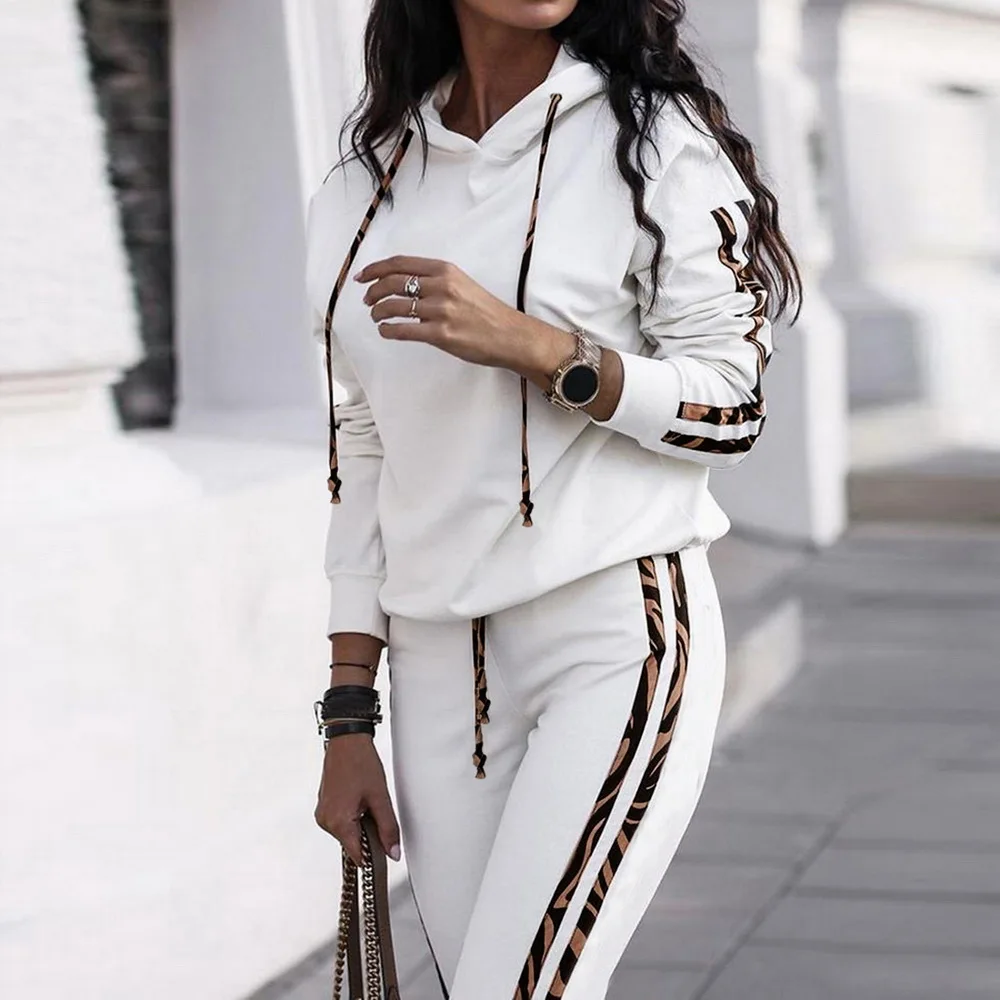 

2021 Spring And Autumn Women Fashion Hooded Long Sleeve Sweater Casual Pants Sportswear Home Comfort