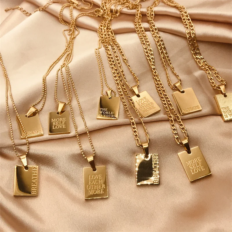 

Wholesale Fashion Jewelry 18K Rectangular Pendant Letter Chain Necklace Dainty Stainless Steel Necklace For Unisex