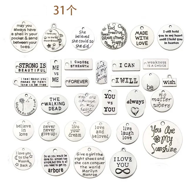 

Words Charms Craft Supplies Mixed Pendants Beads Charms Pendants for Crafting Jewelry Findings Making Accessory for DIY Necklace