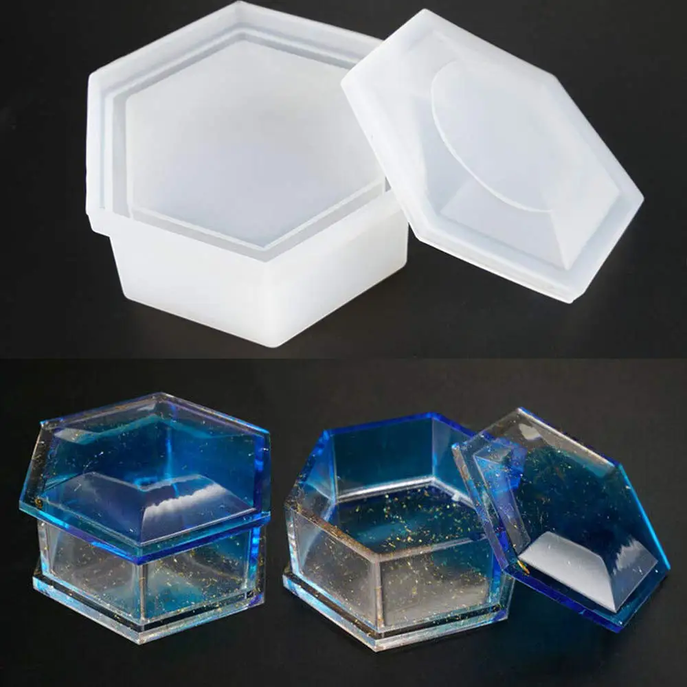 

Craft Storage Box Transparent Jewelry Making Tools Resin Mold Hexagon Epoxy Mold Silicone Flower Pot Mould, White