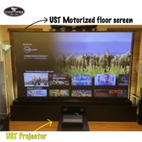 

VIVIDSTORM 2pcs 120 inch Electric Tension floor screen UST ALR Laser Projector motorized 4K 8K HD Ultra short throw movie screen