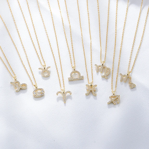 925 Sterling Silver Gold Plated Minimalist Sign Jewelry Plated 12 Horoscope Pendant  Zodiac Necklaces  for Women Girl