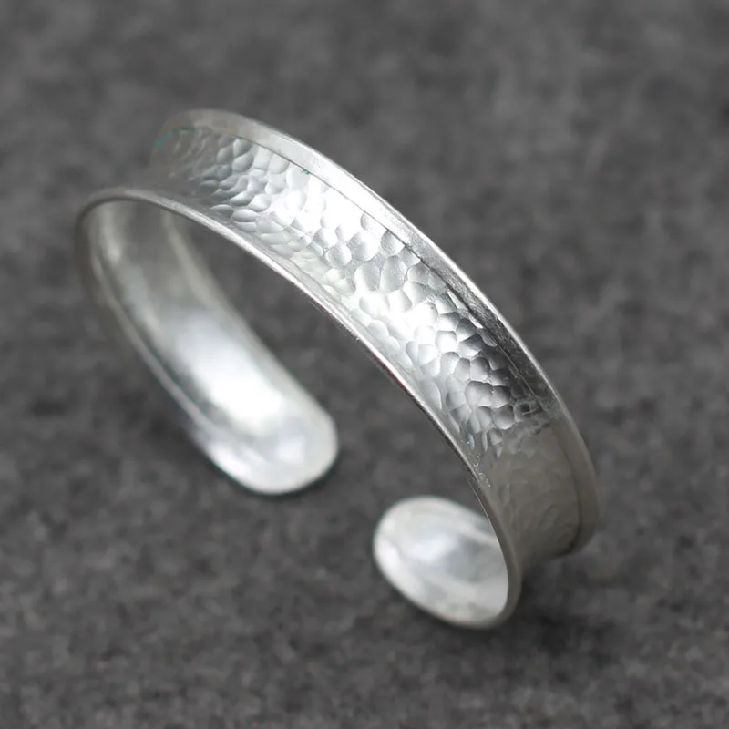 

Retro new knock face open bracelet handmade silver high end silver ornament plain silver bright face Bracelet in Chiang MaiTh