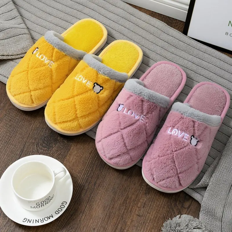 

Winter Warm Slippers Women Men Home Floor Slipper Soft Plush Non-slip Lovers Indoor Slides casual Women Flat Shoes Cotton Slides