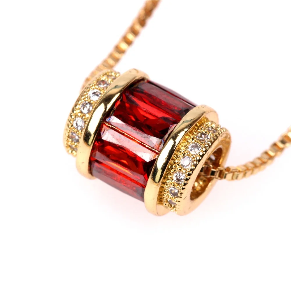 

Vintage Luxury CZ Necklace Brass Chain Necklace Women Colorful Rainbow Red Necklaces Statement Jewelry