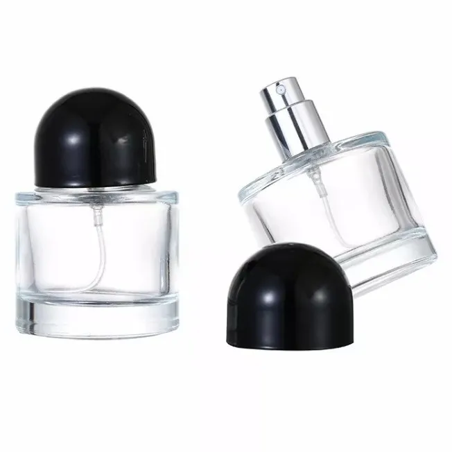 

factory directly customized 50ml 100ml Luxury transparent Perfume Mist Spray Bottle with black white cap and labeling