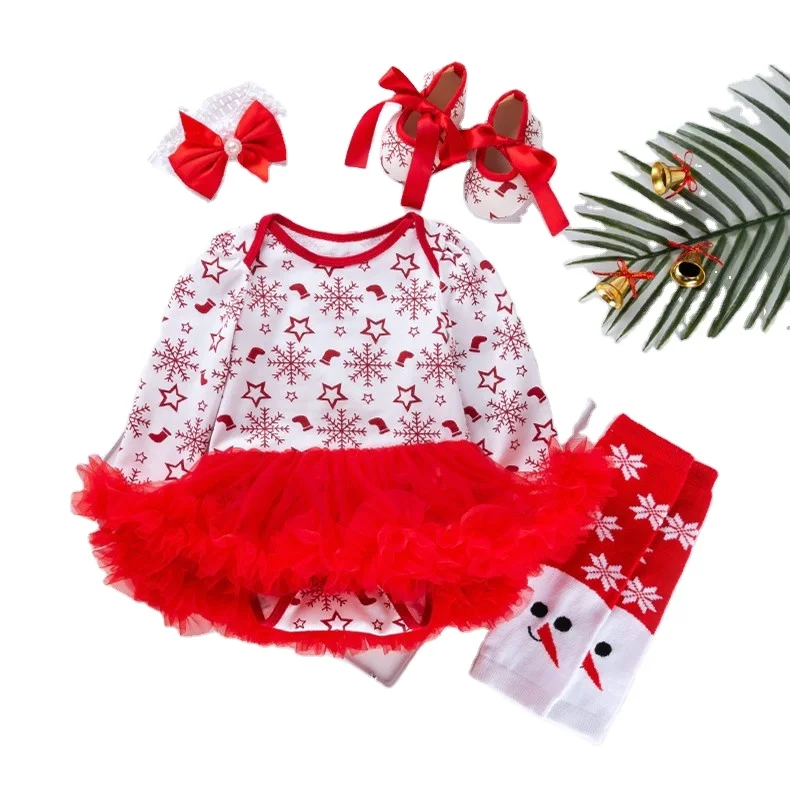 

New Christmas baby girls' cute clothing sets infants rompers with mesh dresses