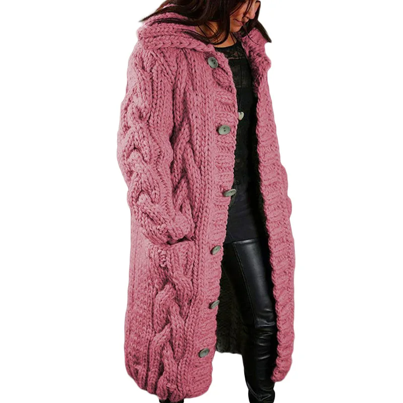 

Autumn Winter Casual Solid Warm Plus Size Women Long Knitted Cardigan Sweater